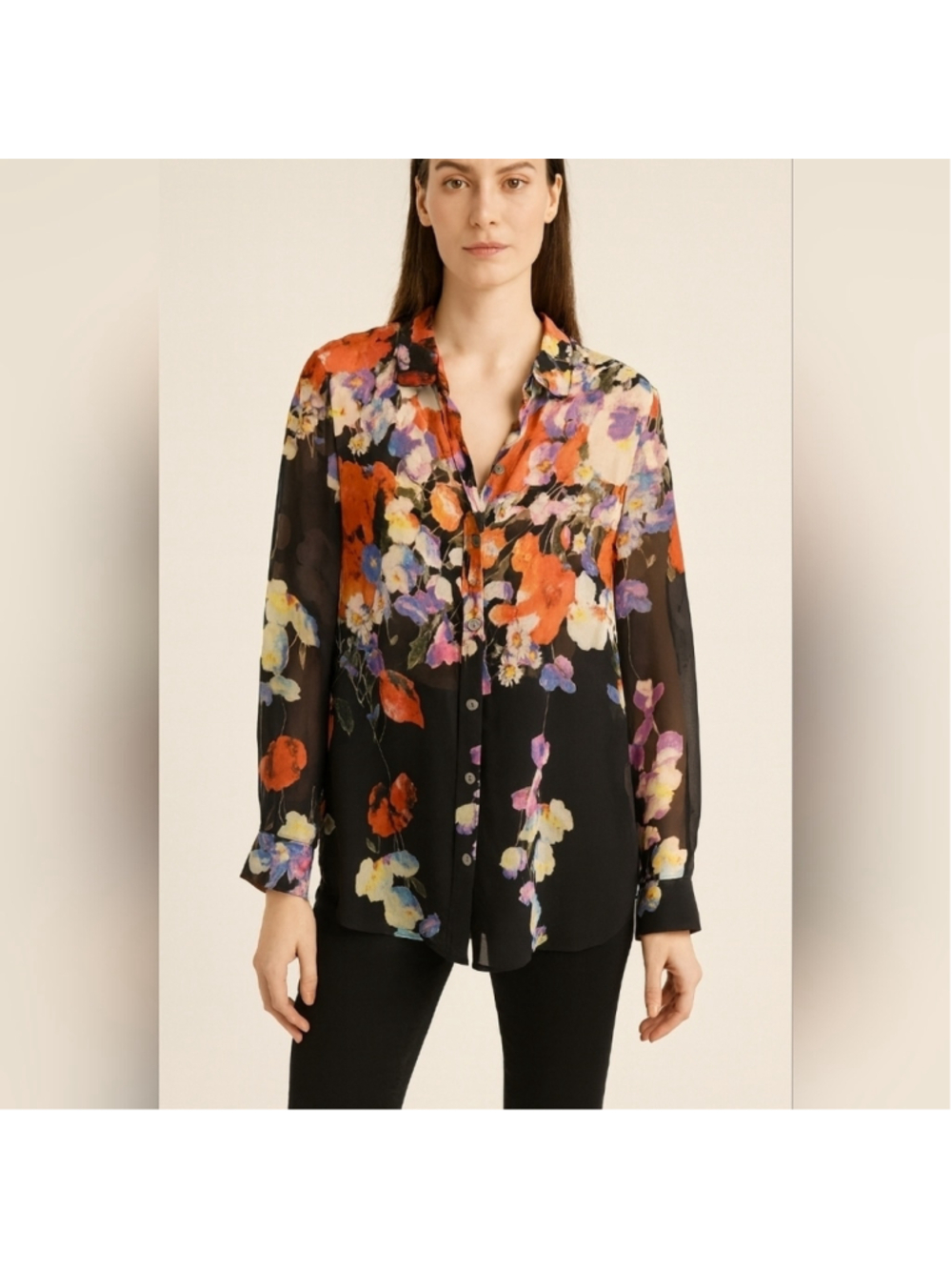 Covet Sheer Floral Black Blouse M